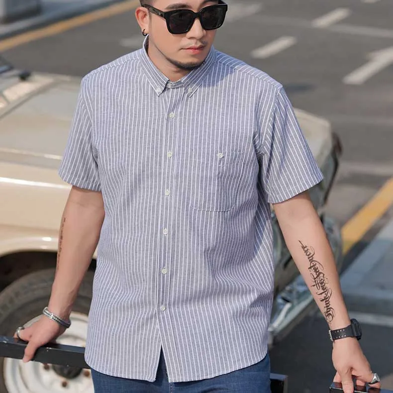 Striped Shirts for Men 9XL Plus Size Oversized Loose Shirt Male Business Shirt Big Size Short Sleeve Summer Men\'s Tops 68-175KG