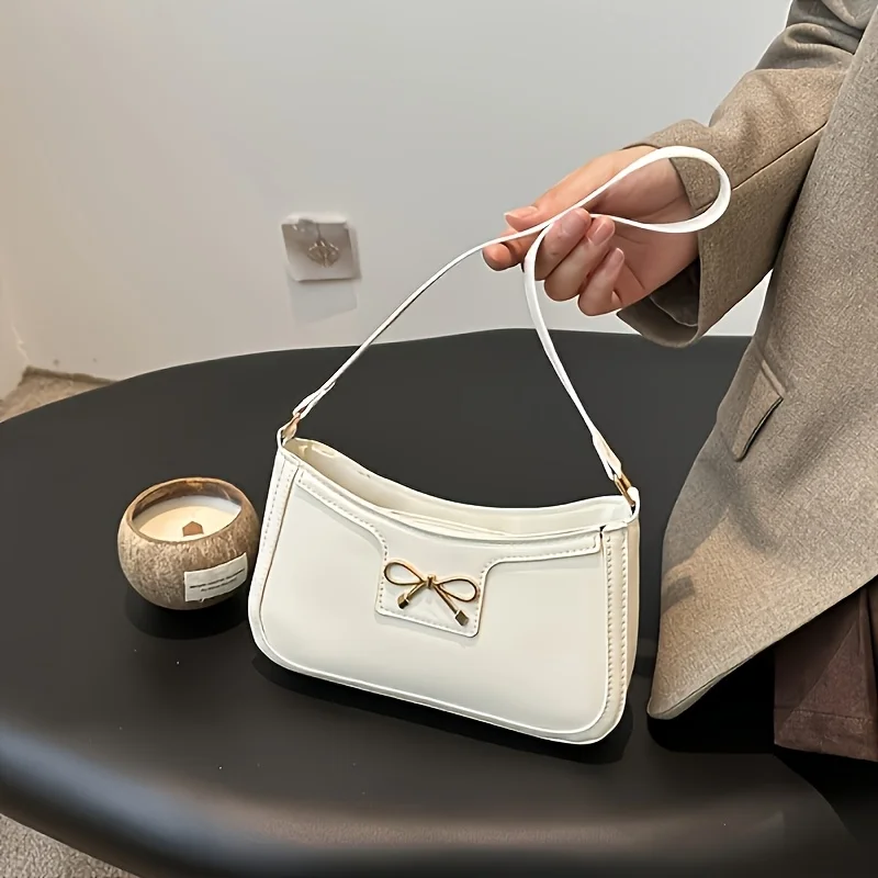 Solid Color Bowknot Shoulder Bag, Elegant Small Square Bag, Suitable for Women Handbags, Zipper Closure,Fashion Underarm Bag, image 2
