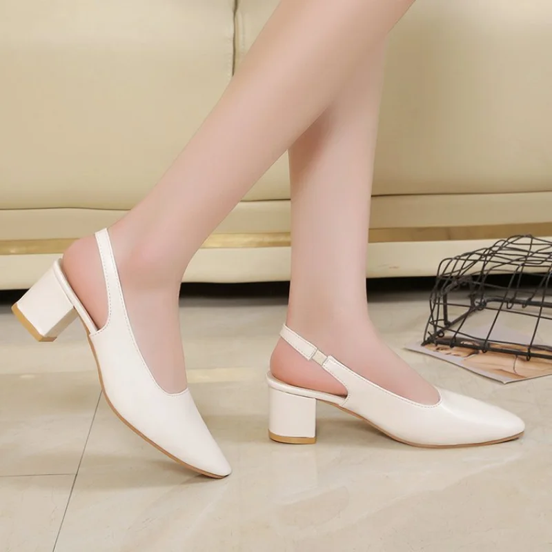 Ladies Shoes 2023 High Quality Fashion Women\'s High Heels Summer Pointed Toe Sexy Square Heel Office and Career High Heels