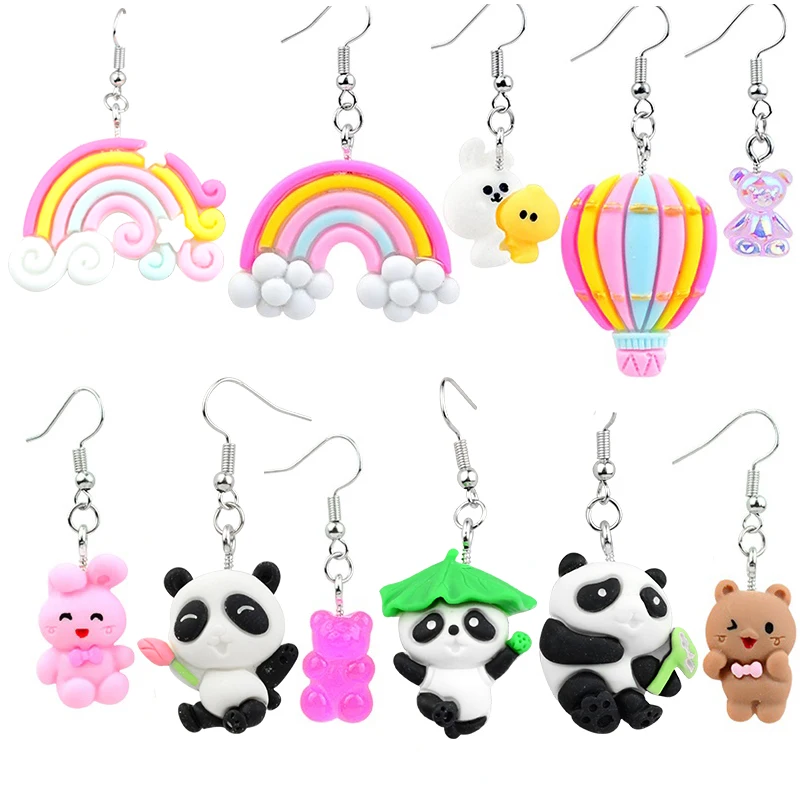 Dinossauros dos desenhos animados Dangle Brincos para Mulheres, Lovely Rainbow Drop Brincos, Fire Balloon Stud, Resina para Meninas