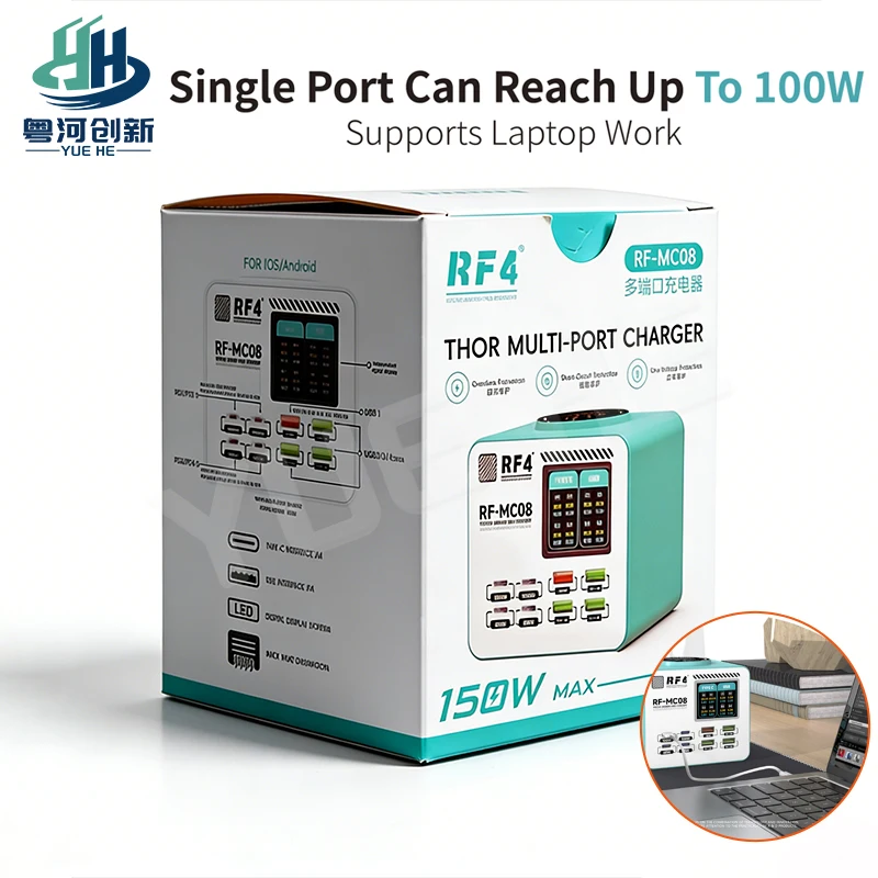 

RF4 RF-MC08 150W GaN Charging Station 100W Single Port USB-C USB-A Multi Port Fast Charger Overload Protection for Laptop Phone