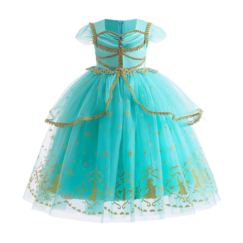 Girls Jasmine Princess Dress Aladdin Inspired Arabian Costume Turquoise Tulle Tutu Dress for Kid Halloween Cosplay Birthday Gift 2