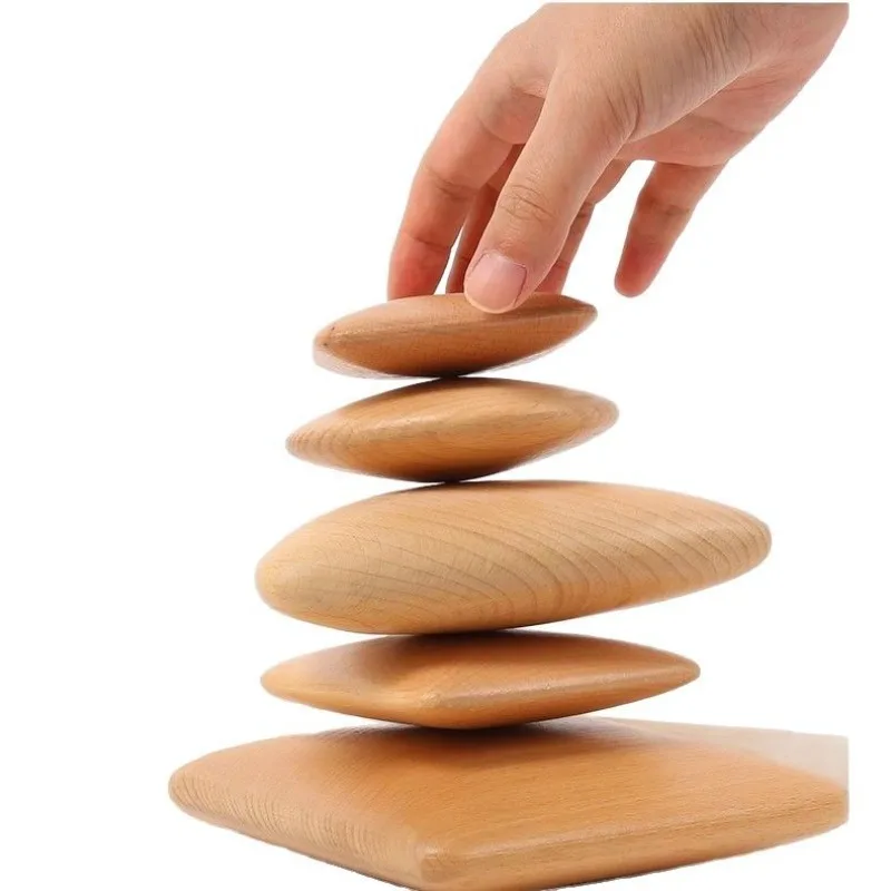Geometry Pebble Building Block Set Square Triangle Round Children's Sensory Wooden Teaching Toy