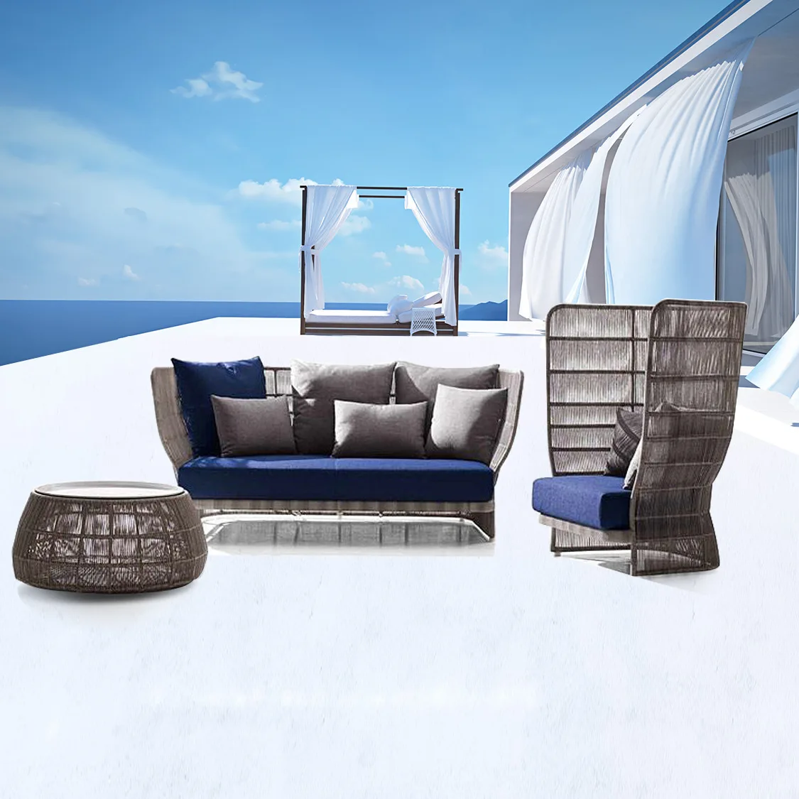 Rattan outdoor leisure sofa villa club rattan chair furniture combination