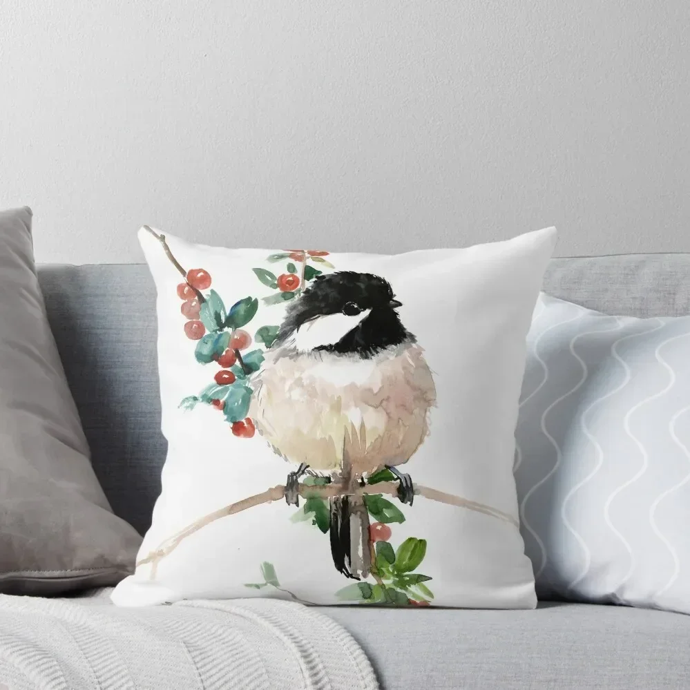 chickadee and berries Throw Pillow Pillow Decor Marble Cushion Cover Christmas Pillow Covers For Sofas