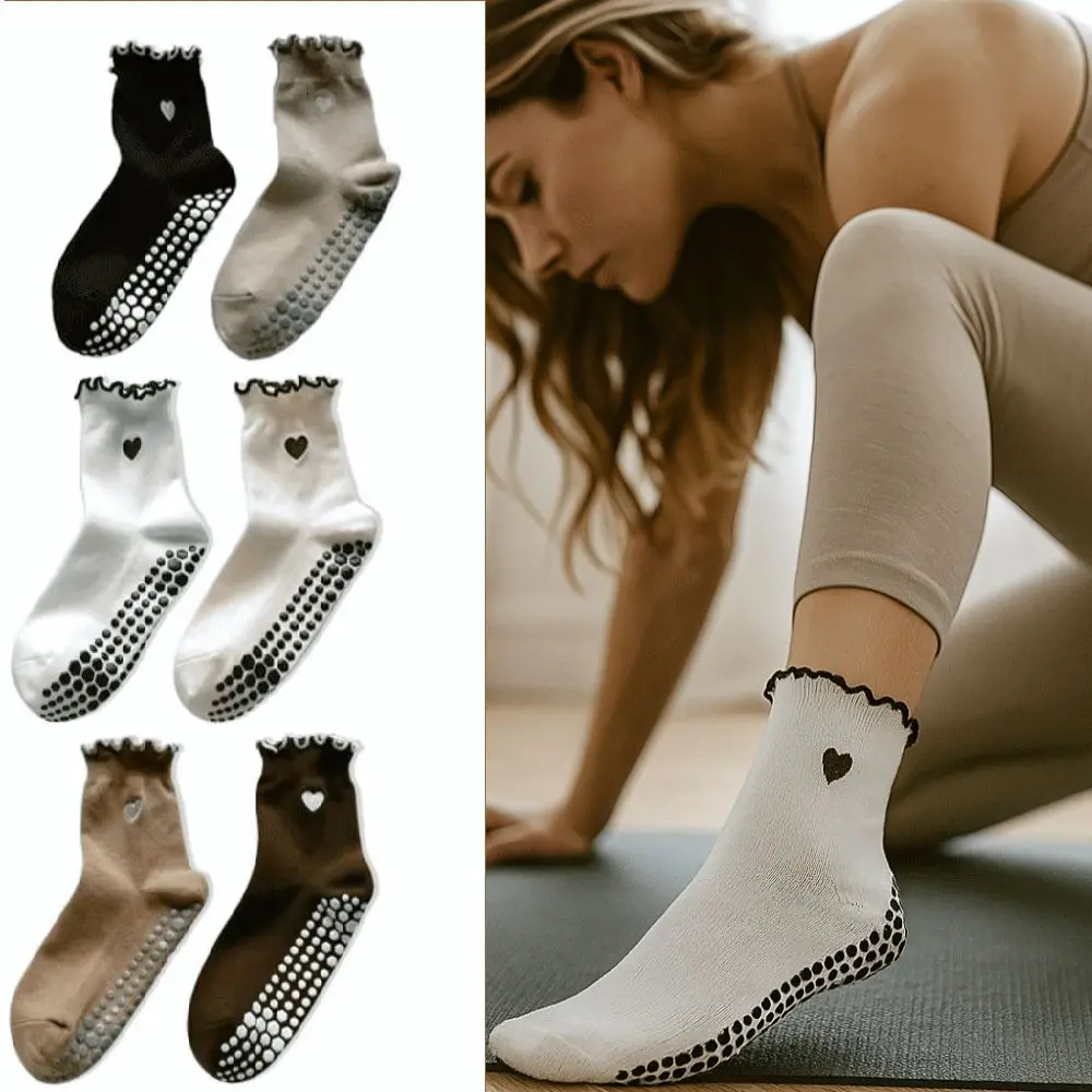 جديد القطن اليوغا الجوارب كشكش الكفة سيليكون قبضة قبضة الجوارب عدم الانزلاق تنفس الحب القلب التطريز الجوارب اليوغا باري الباليه #4