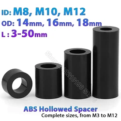 5-100pcs M8,M10,M14 Black ABS Non-Threaded Nylon Spacer Round Hollow Standoff Washer PCB Board Screw Column Pillar OD 14 16 18mm