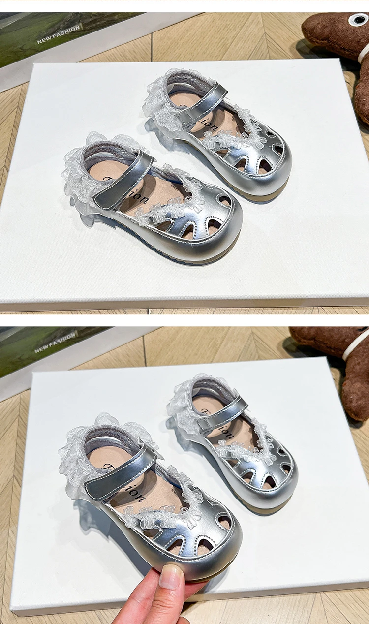 First Walker Mädchen-Sandalen aus Leder mit Spitzenbesatz, 2026, neue Sommer-Strandschuhe mit geschlossener Zehenpartie für Kleinkinder, rutschfeste Schuhe für Kinder, Prinzessinnen-Party, zum Verkleiden – Detail 5