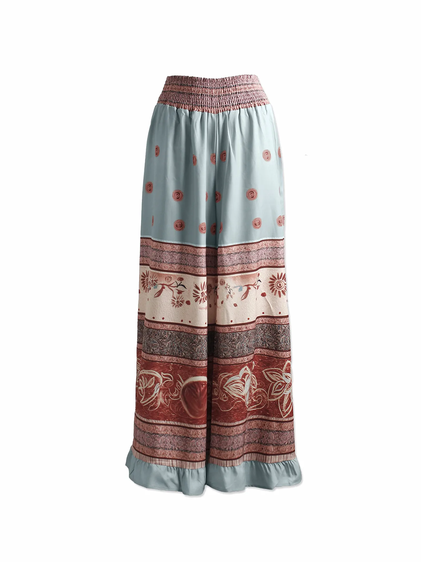 Women's Elegant Retro Bohemian Patchwork High Waist Wide Leg Trousers Sexy Fashion Layered Ruffled Pants Casual