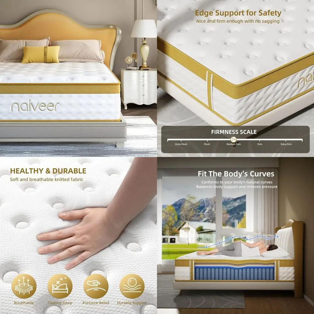 

King Size 14-Inch Memory Foam Hybrid Mattress with Cooling Gel for Back Pain Relief and Pressure Reduction in a Box