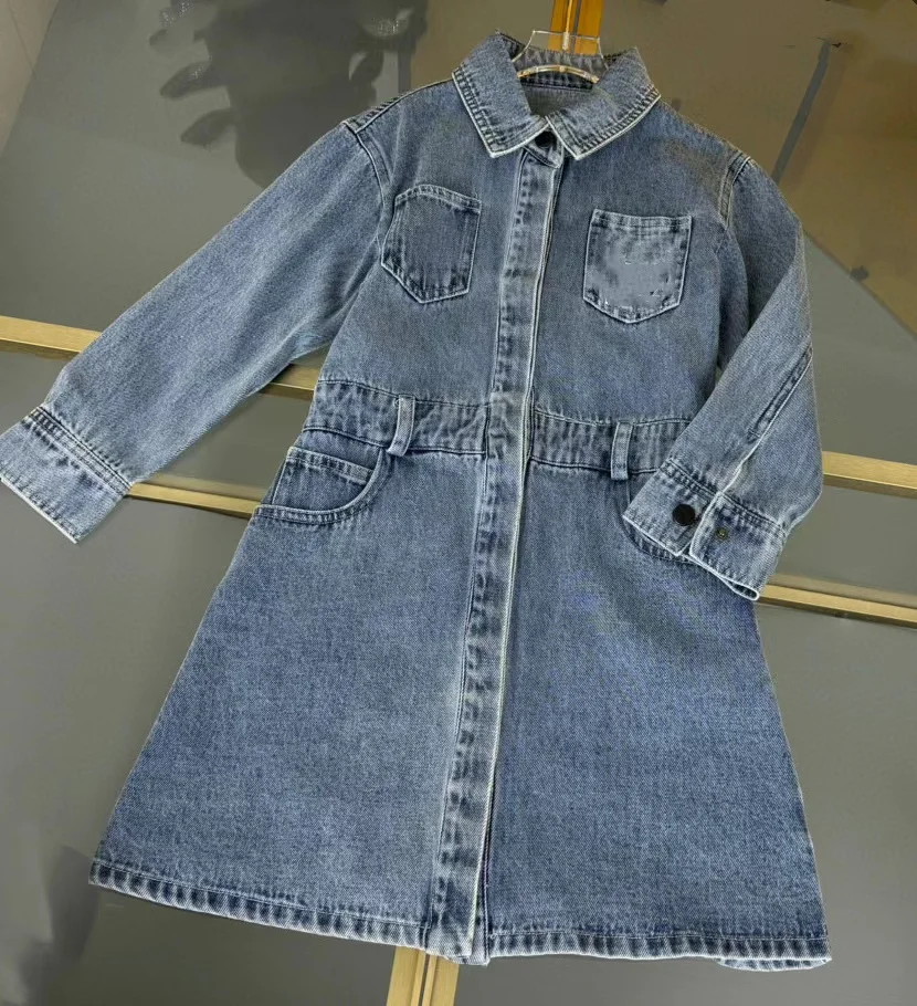 

2024 Blue Longsleeve Jeans style Girls Dress Autumn Girls Toddler Teenage Fashionable Girls dress clothing 3-12Y