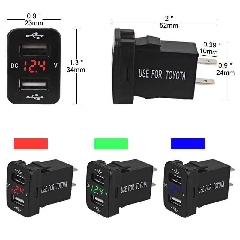 12V-24V Car Charger Socket 4.2A Dual USB Ports with Voltage Display Power Socket Charger for Toyota Auto Accessories with Line