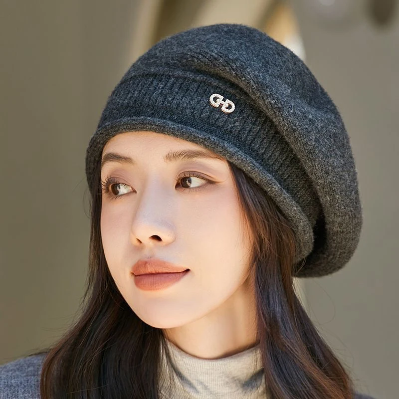 Autumn Winter Fasionable British Painter Style Elegant Cute Beret Warm Windproof Solid Color Pile Hat