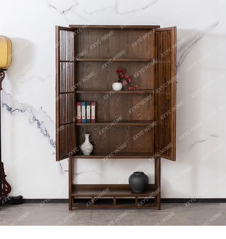 S New Chinese Zen Bookcase Old Elm Clothes Closet North America Walnut