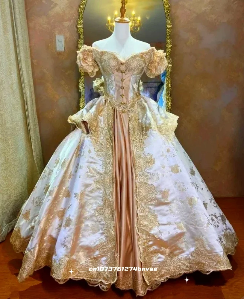 Abito da ballo medievale rinascimentale Abito da ballo rosa con spalle scoperte Abito da sera vittoriano vintage personalizzato color mulite per le donne