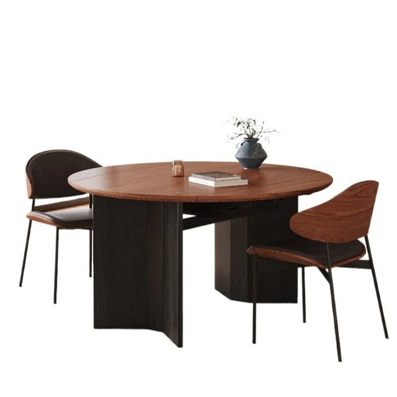 Solid wood folding dining table retractable variable round table round 2025 new black high-end family small apartment medium