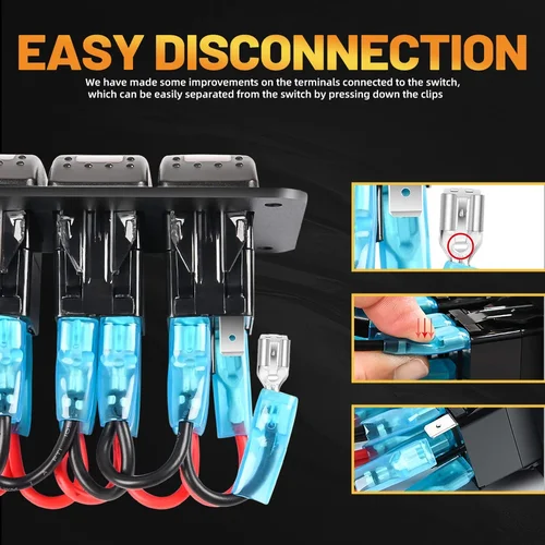 Imagen 2 del producto Panel de interruptor basculante impermeable HL de 5 entradas, interruptor marino de 12V/24V con voltímetro LED USB Dual de 4,8a, interruptor basculante para coche, barco y camión