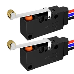 2PCS Waterproof Micro Limit Switch with Long Straight Roller Lever SPDT 3 PIN Pre-wired 10A 125 250V Micorswitch for Electronic