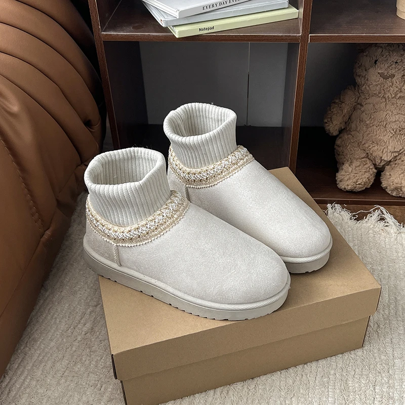 

2026 зимние новые женские зимние ботинки, повседневные шерстяные ботинки без шнуровки, теплые домашние роскошные элегантные зимние кашемировые теплые ботинки, модная обувь на плоской подошве