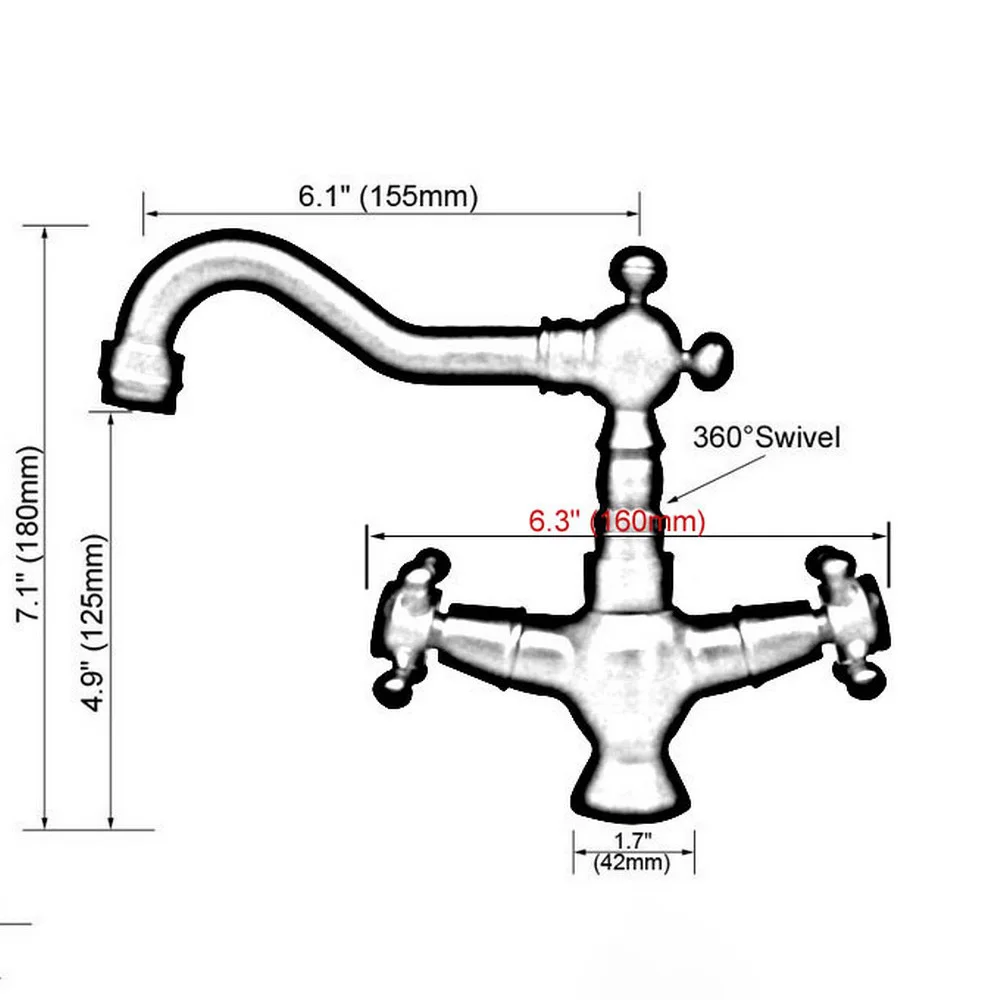 Polished Chrome And Red Copper Bathroom Sink Faucet Basin Mixer Tap Double Cross Head Handle Hot and Cold Water Mixer Tap Nnf904