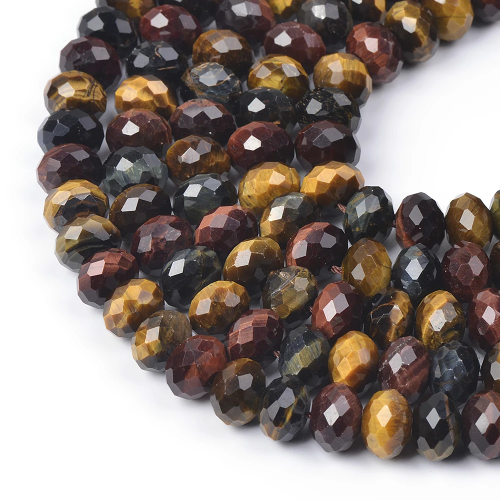 

Natural Tiger Eye Crystal Black Veined Rhodonite DIY Faceted Rondelle Beads bracelet necklace making