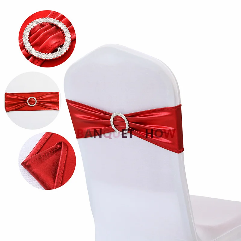 Silver Bronzing Spandex Chair Band Lycra Stretch Sash Tie Bow Include Buckle For Wedding Event Party Decoration