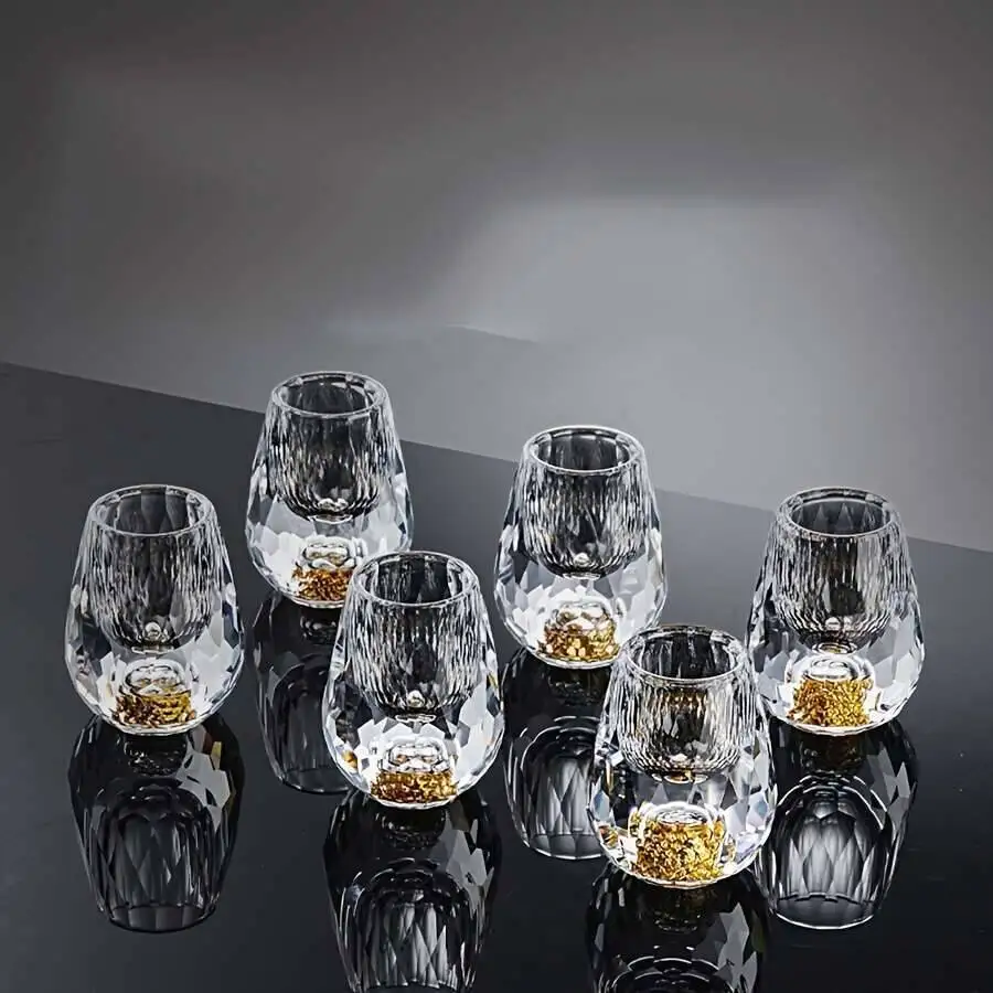 2 قطعة/6 قطعة زجاج جبل ذهبي كريستالي فاخر، 0.5 أونصة/15 مللي، نظارات أرواح رائعة مصنوعة يدويًا للويسكي وكوب الفودكا