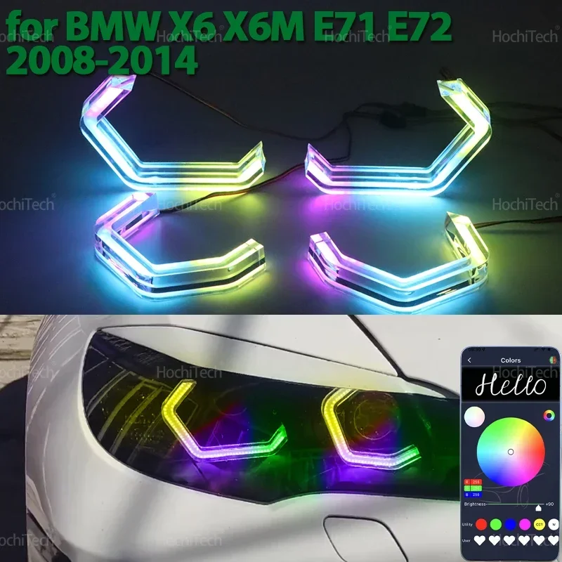 

For BMW X6 X6M E71 E72 2008-2014 High Quality RGB M4 style App control with turn signal Dynamic LED Angel Eyes Ring Lamp DRL