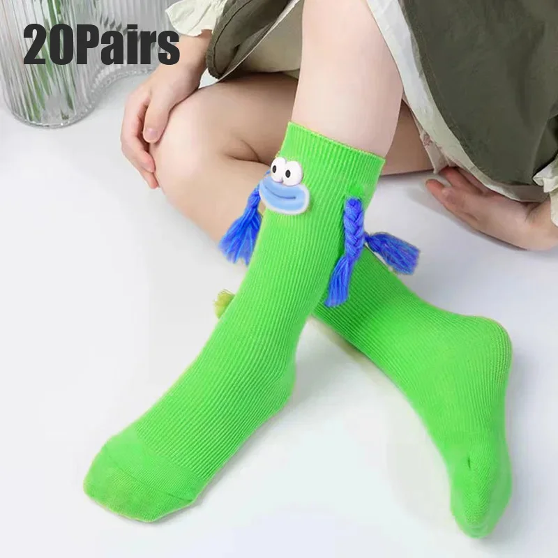 20Pairs New Dopamine Cotton Socks with Ugly and Cute Eyes Woven Mid Tube Socks Interesting and Cute Baby Long Socks Women's Sock