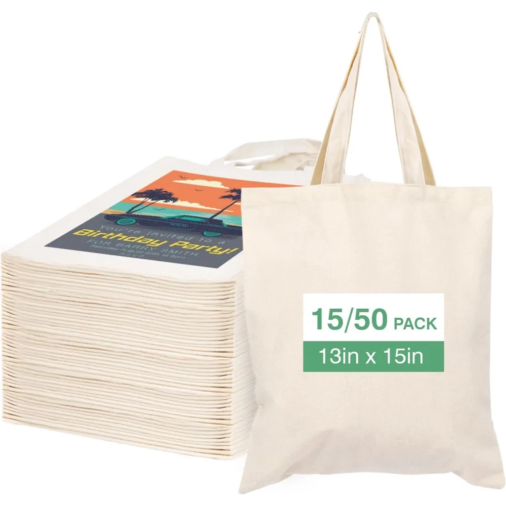 

Lzerking 50 упаковок холщовой сумки-тоут, пустые сублимационные сумки, 13x15 дюймов, 10 унций, средний легкий многоразовый продуктовый шоппинг Clo