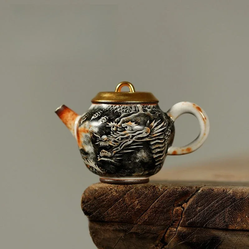 Firewood burning handmade teapot, teapot creative ceramic kung fu tea ball hole single pot