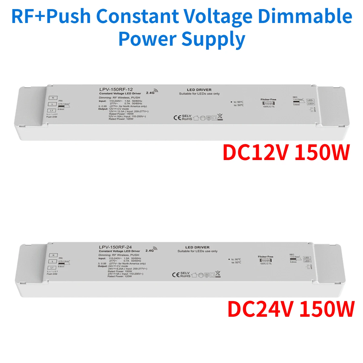 DC12/24V RF + zasilacz ze ściemniaczem stałe napięcie Push 150W LPV-150RF-12/LPV-150RF-24 dla Led Strip Light/moduły LED Driver