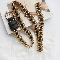 2.5cm Fashion Metal Women's Belt Decoration Simple Stitching Waist Chain for Women Alloy Braided Belt