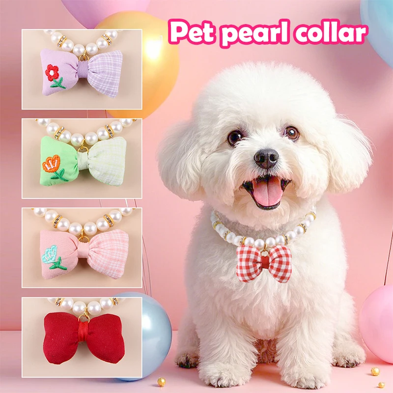 

Creative Cat Dog Simulated Pearl Collar Pet Necklace Fashion Bow Pet Necklace Adjustable Puppy Kitten Necklace Pet Supplies