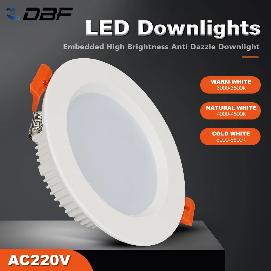 DBF – Spot lumineux LED encastrable pour le plafond, éclairage d\'intérieur, luminaire de plafond, 3/5/7/9/12/15/18W, ac 220v