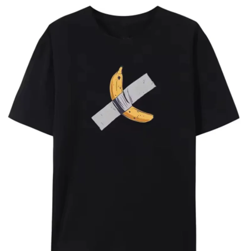 

Bananas on The Wall Print Fashion Short Sleeve Women's Crewneck Loose Daily Wear T-shirt Versatile Trendy Basic Fruit Print Tops