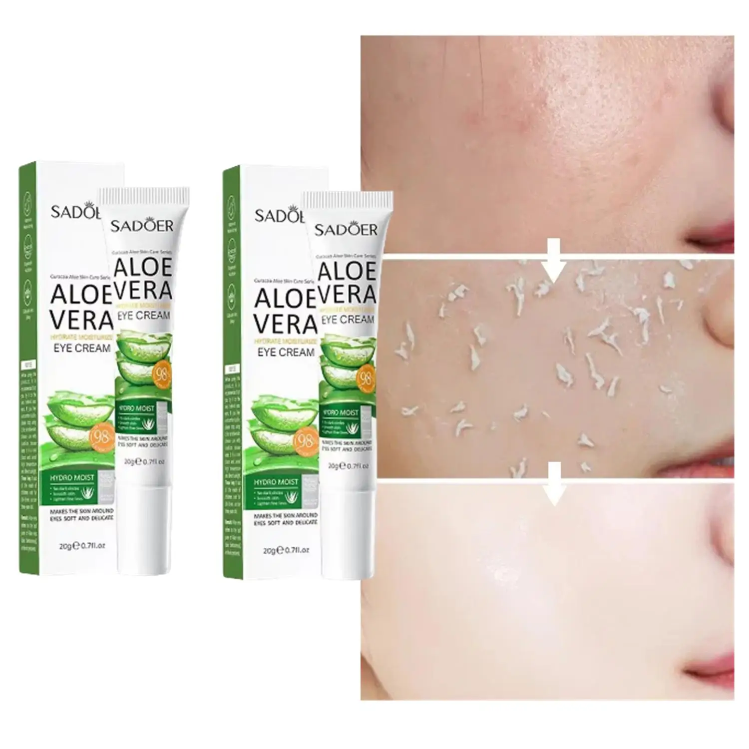 2Pcs Aloe Vera Eye Cream Anti Dark Circles Eye Bags Moisturizing Firming Smooth Eye Contour Beauty Health Skin Care Cosmetics