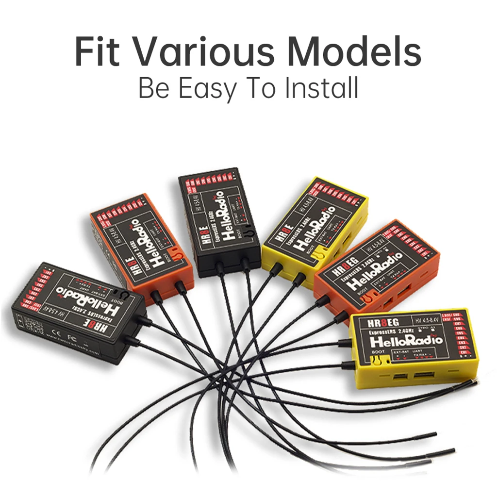 

HelloRadio HR7E 8CH ELRS 2.4G / HR7C 8CH D8/D16/SFHSS PWM Power Supply DC 4.5-7.4 V Receiver Dual Antenna Fixed Wing Airplane