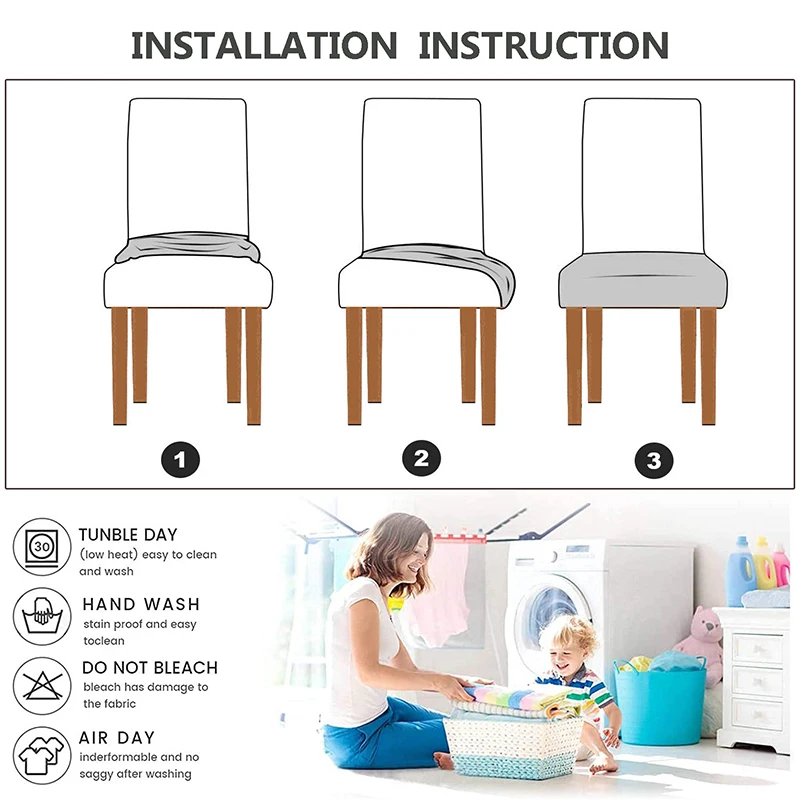 Stretch Jacquard Chair Seat Covers For Dining Room Solid Color Removable Washable Anti-Dust Chair Seat Cushion Protector
