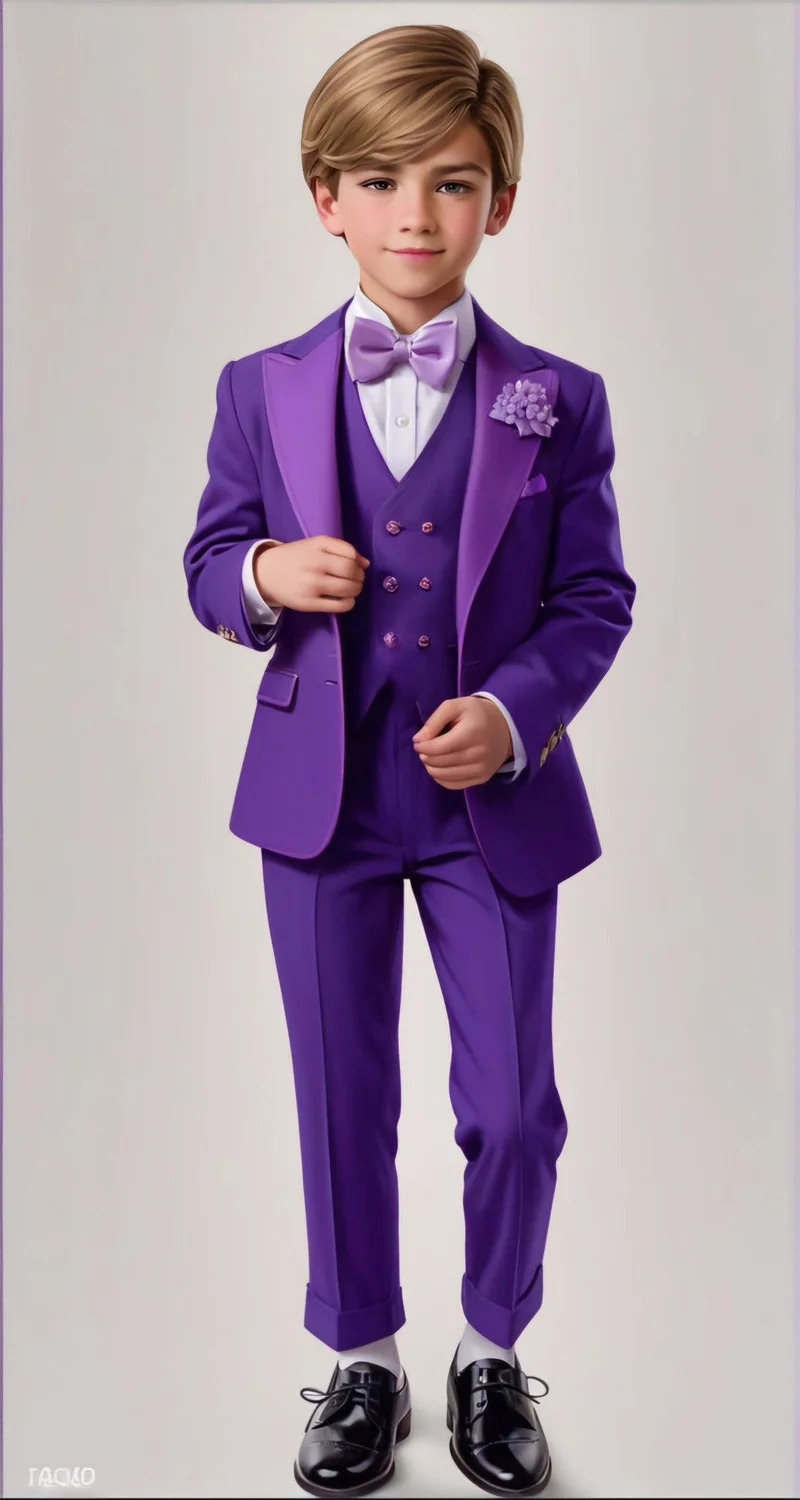 

Purple Boys Suit Set 3 Piece Wedding Tuxedo for Kids Vest Jacket Pants Cotton Blazer 2-16 Years Formal Party Suit Customized