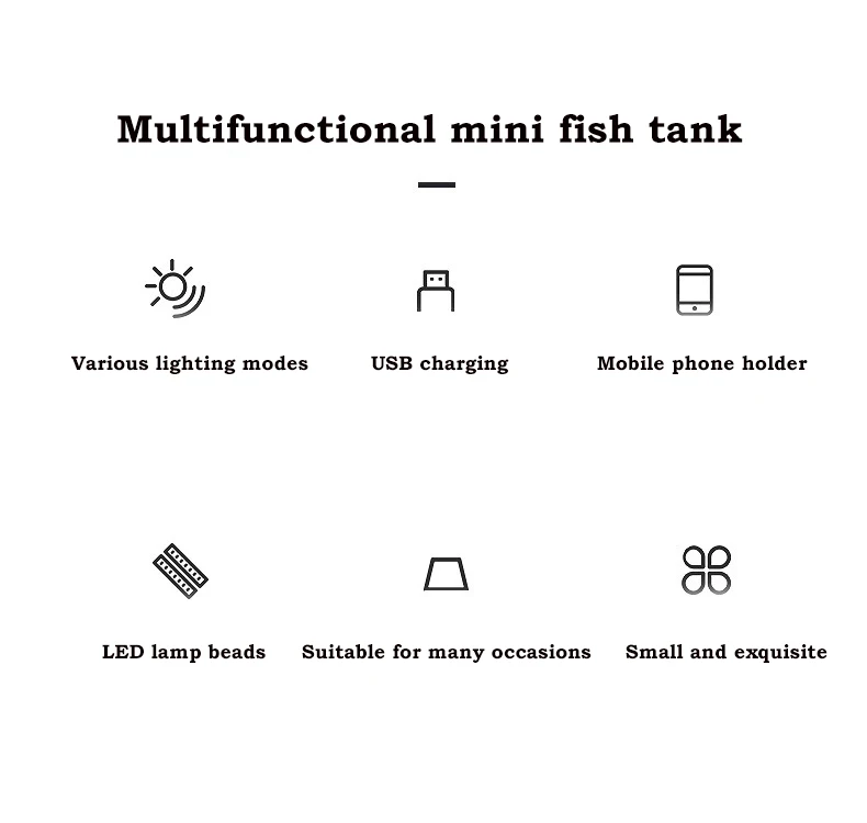 Mini Fish Tank Acrylic Aquarium with Self Circulating Filter USB Charging Various Lighting Modes Desktop Living Room Household