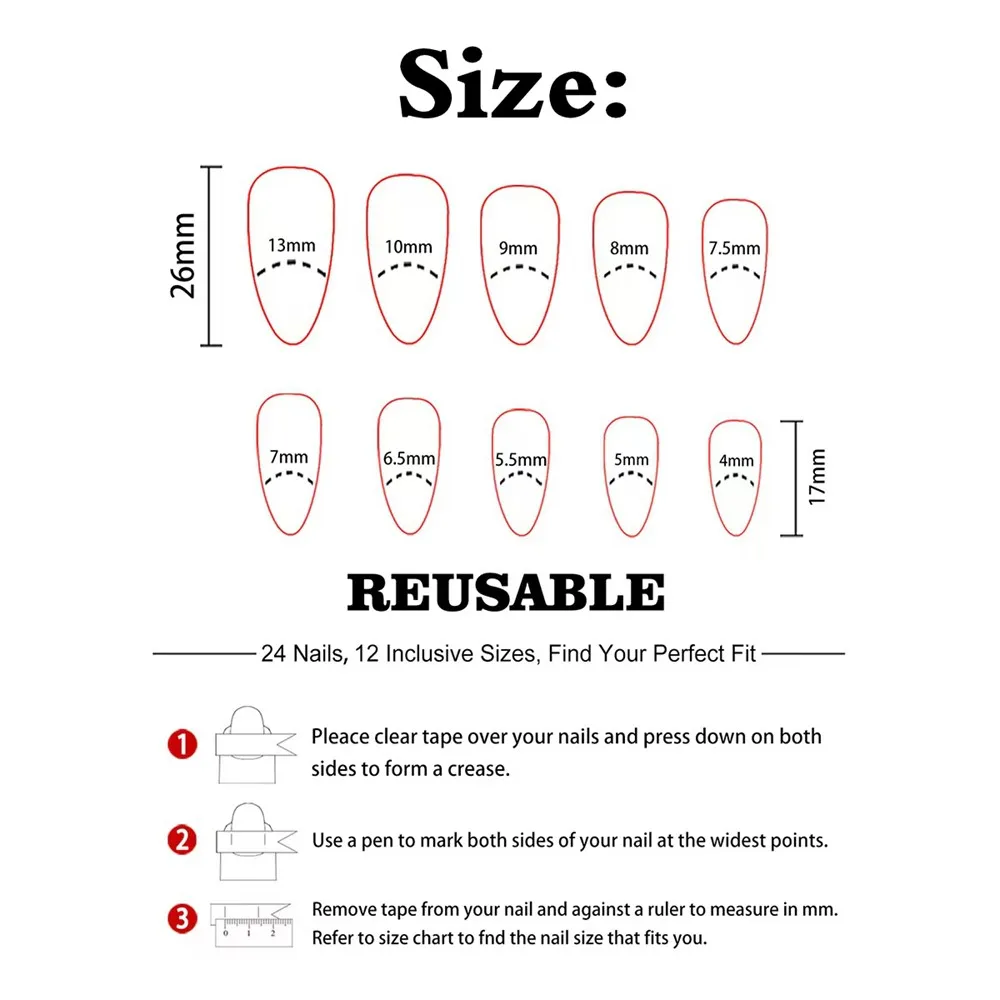 48개 반짝이는 흰색 인조 손톱, 접착제 포함 아크릴 프레스온 네일, 짧은 스틸레토 모양 여성용 손톱 팁 매니큐어 도구