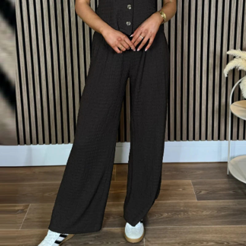 HXAO المرأة محكم السراويل الفضفاضة صيف 2025 أسود براون بنطلون الدانتيل متابعة عالية الخصر فضفاض مستقيم صالح بنطلون سراويل تقليدية