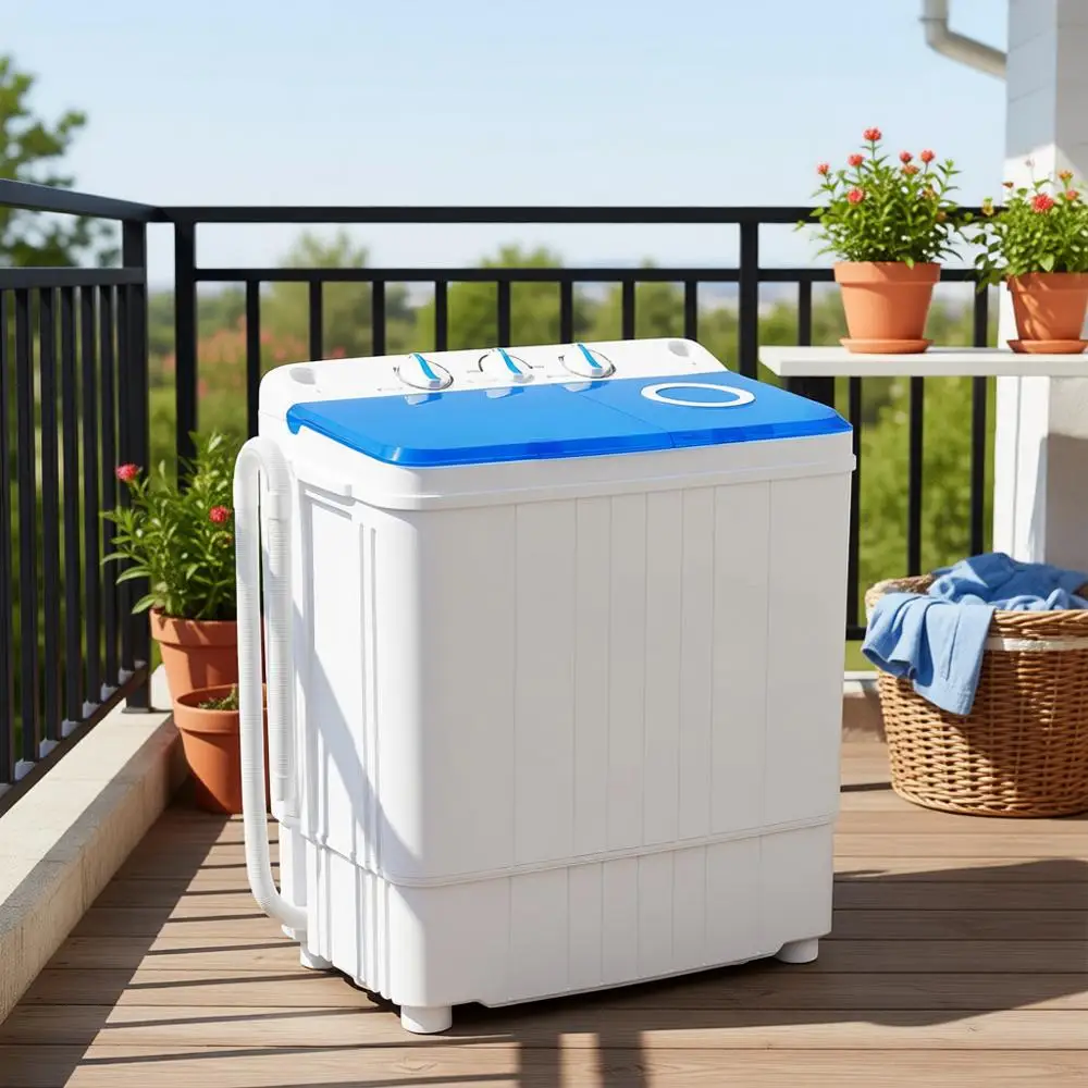 

Портативная стиральная машина, компактная стиральная машина-центрифуга с насосом для слива, двойная емкость: 5 кг для стирки и 3 кг для отжима, для автодомов, общежитий, колледжей (белая)