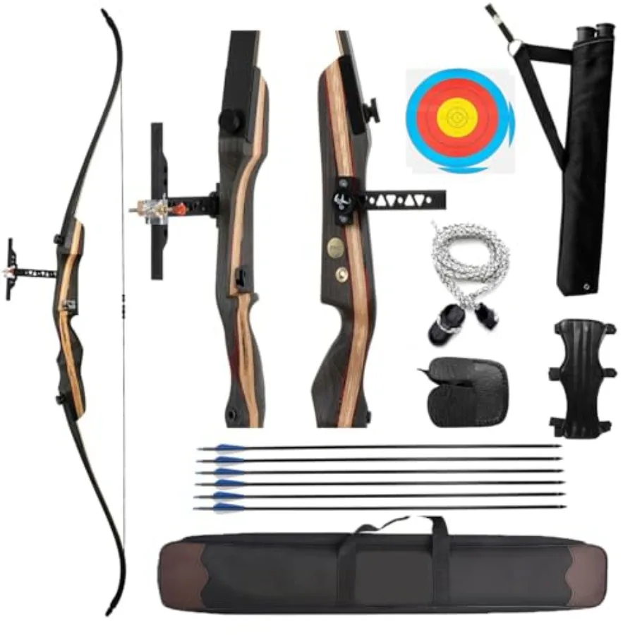 

Recurve Bow and Arrow Set Professional Adults Archery Hunting Bow Kit 67.5'' Takedown Bow Ergonomic Design Right Hand 20-60lbs