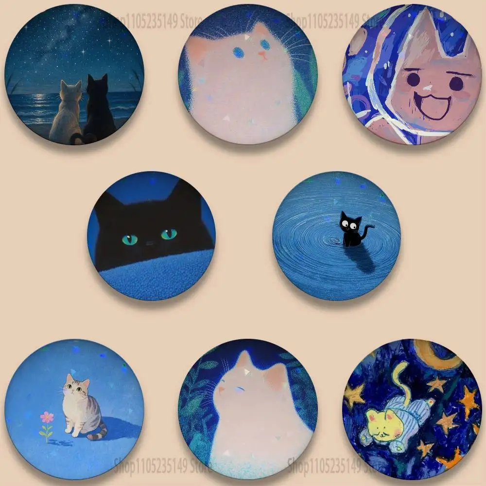 Star Heart MoonLight Cat 58mm Badge Stage Brooches on Backpack Clothes Handmade Round Enamel Pins for Jewelry Gift Bag Accessory