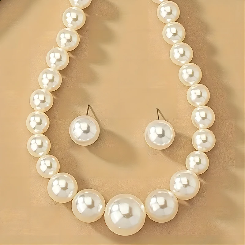 Elegant Pearl Necklace Earrings Set Simple Party Banquet Festival Gift Women\'s Wed Accessory Fashion Daily Versatile Jewelry Set