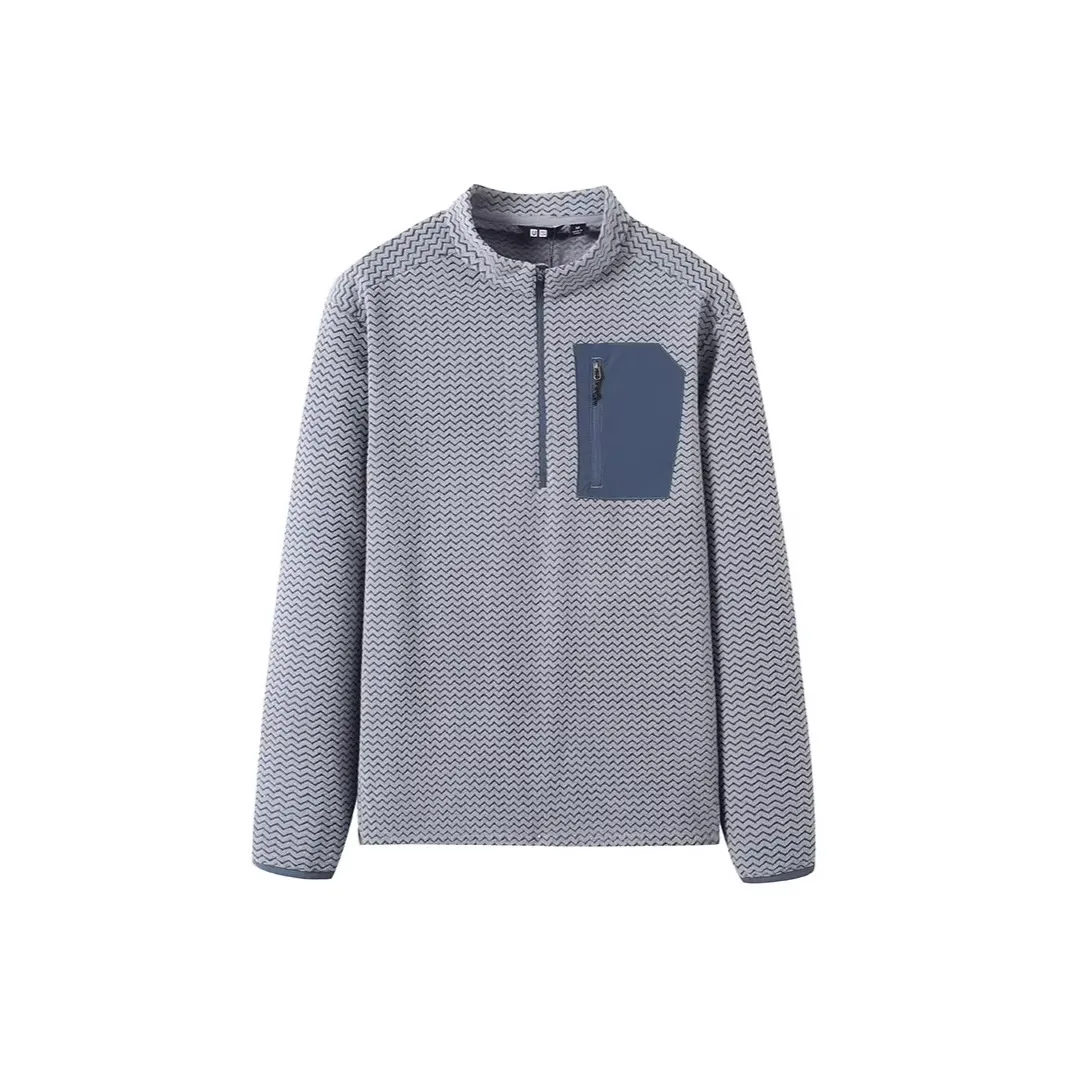 Outdoor Men and Women Hiking and Climbing Sport Fleece Pullover with A Stand-up Collar and Wave Pattern with A Half-zip Closure