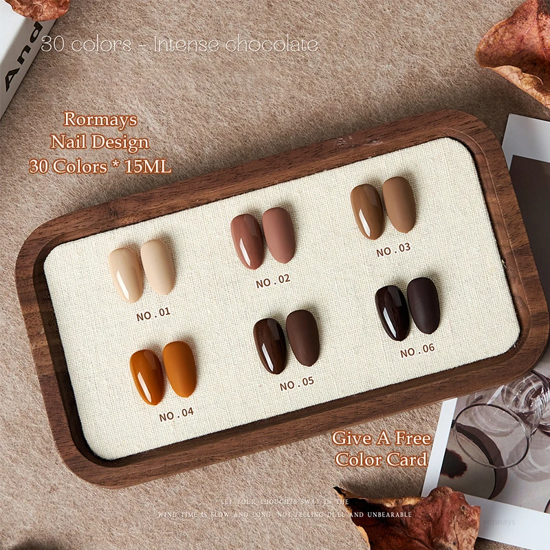 로메이즈 30개 브라운 카라멜 젤 폴리쉬 키트 15ML 혼합 바니쉬 UV 프라이머 초콜릿 소크 네일 피니쉬 솔리드 컬러 샤이니 네일