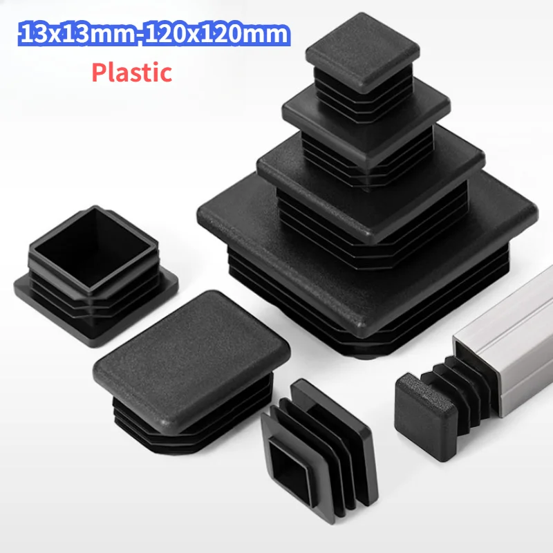 13x13mm-120x120mm Square Plastic Black Blanking End Caps Furniture Leg Tube Pipe Inserts Plugs Bung Decorative Dust Cover
